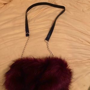 Burgundy faux fur crossbody purse
